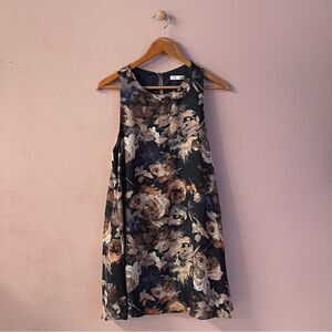 Jella C. Navy & Tan Floral Print Dress Size M EUC